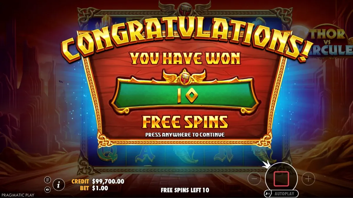 Thor vs Hercules slot machine interface showing the clash of two mythological heroes.