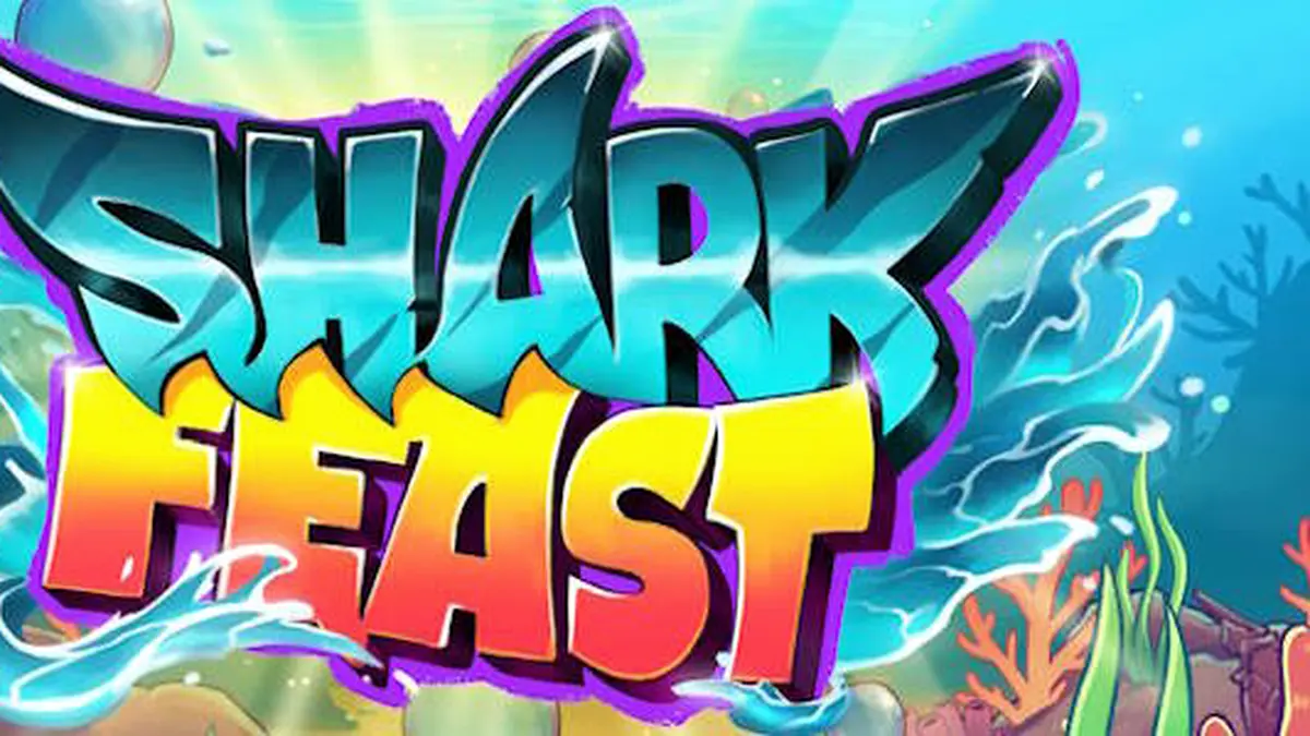 Tampilan visual cerah dan penuh warna dari permainan slot Shark Feast dengan tema bawah laut.