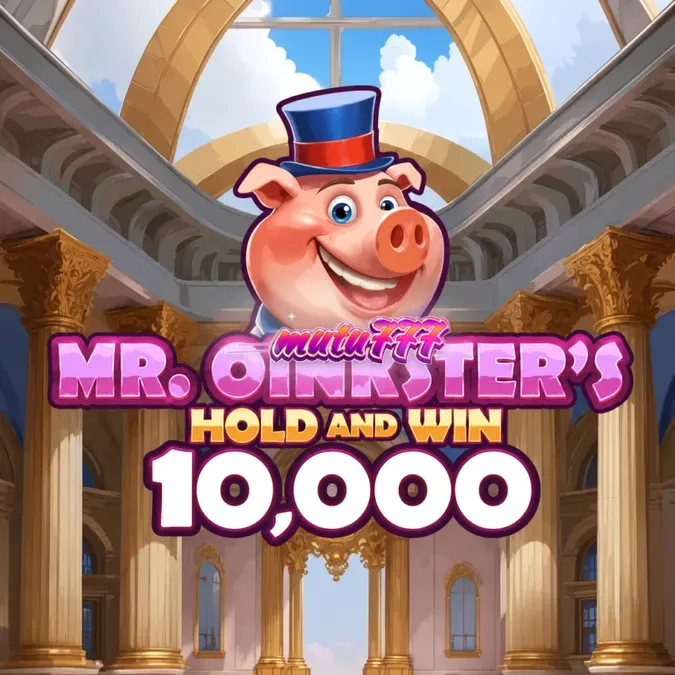 Tampilan visual slot Mr. Oinkster’s Hold & Win 10,000 dengan tema kartun celengan babi yang cerah.